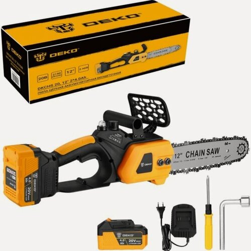 Изображение товара Бесщеточная аккумуляторная цепная пила Deko DKCHS 20, 12", 20В, 2x4.0Ач, з/у (085-2000)