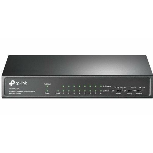 DAHUA DH-SF1009P 9-портовый неуправляемый коммутатор с РоЕ 8xRJ45 100Mb PoE 1xRJ45 100Mb uplink суммарно 96Вт коммутация 18 Гбитс MAC-таблица 2 5500₽