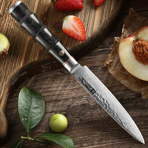 Kimatsugi / Японский кухонный поварской универсальный нож Damascus #117. Настоящая дамасская сталь 67 слоев. VG-10 в обкладках. В подарочной коробке