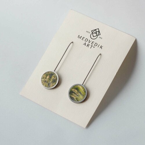 Серьги Медведик Арт, дерево, зеленый, желтый