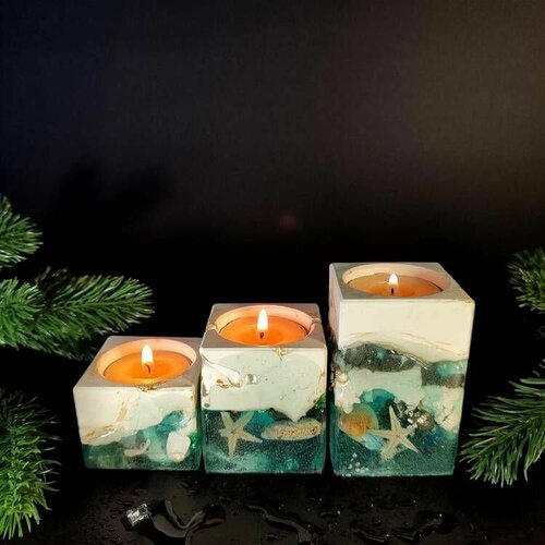 Комплект подсвечников для чайных свечей Морская звезда из гипса и эпоксидной смолы 2738₽