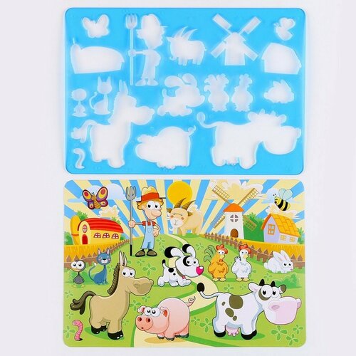 Трафарет для малышей Весёлая ферма с раскраской 1шт 347₽