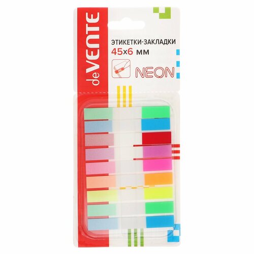 Закладки с клеевым краем 6 х 45 мм, 9 цветов по 10 листов, Z-сложение, пластиковые, deVENTE, Neon