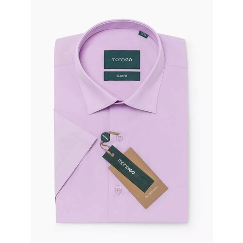 фото Рубашка mondigo приталенная slim fit с коротким рукавом, размер s - 170-182, сиреневый