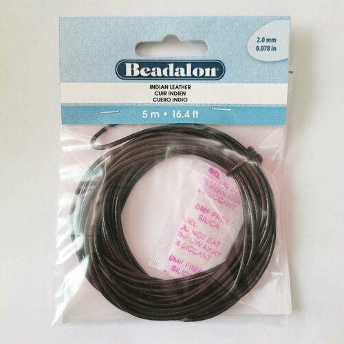 Шнур кожаный, около 1.8-2.2мм, Beadalon, тёмно-коричневый, моток, 5 метров