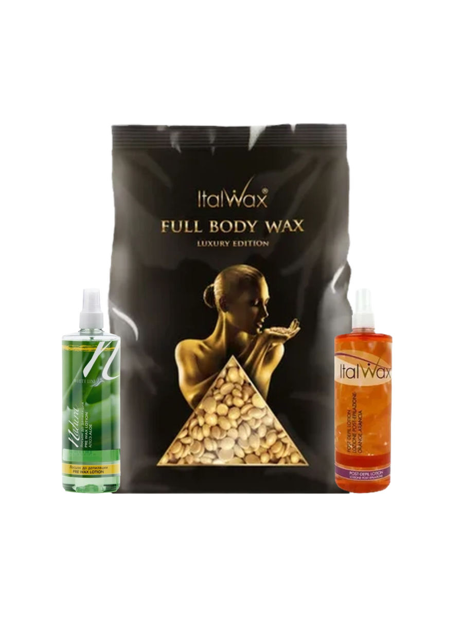 Воск в гранулах ITALWAX Full Body Wax ,1000гр+(Набор уход до/после Лосьон Алоэ, Апельсин,250 мл)