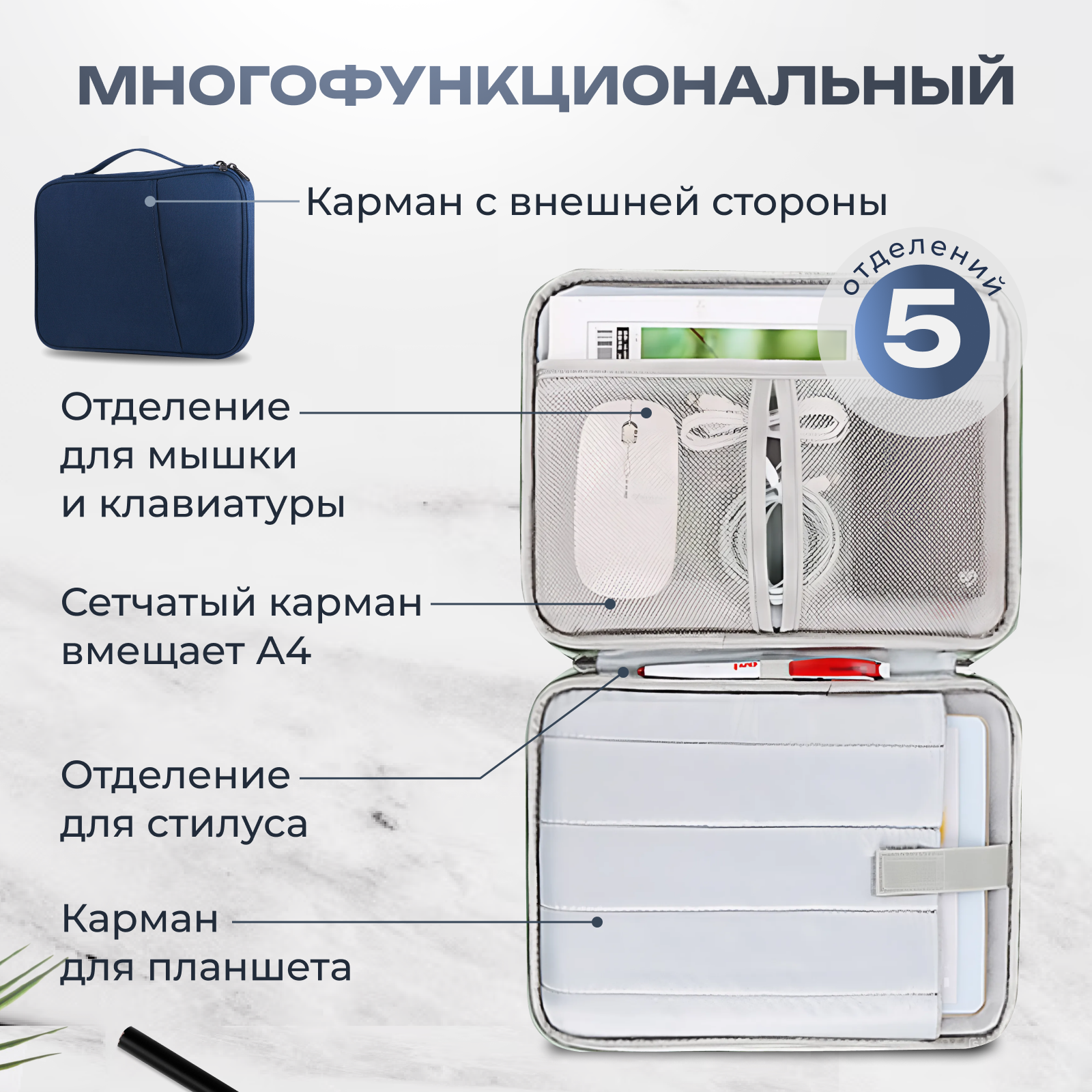 Чехол сумка для планшета 11-13 дюймов, цвет темно-синий (MAXREICLI) — фото 1