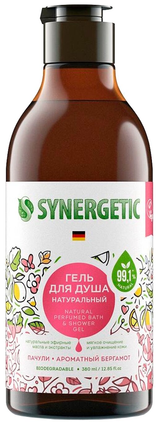 Гель для душа Synergetic "Пачули и Ароматный Бергамот", для всех типов кожи, 380 мл