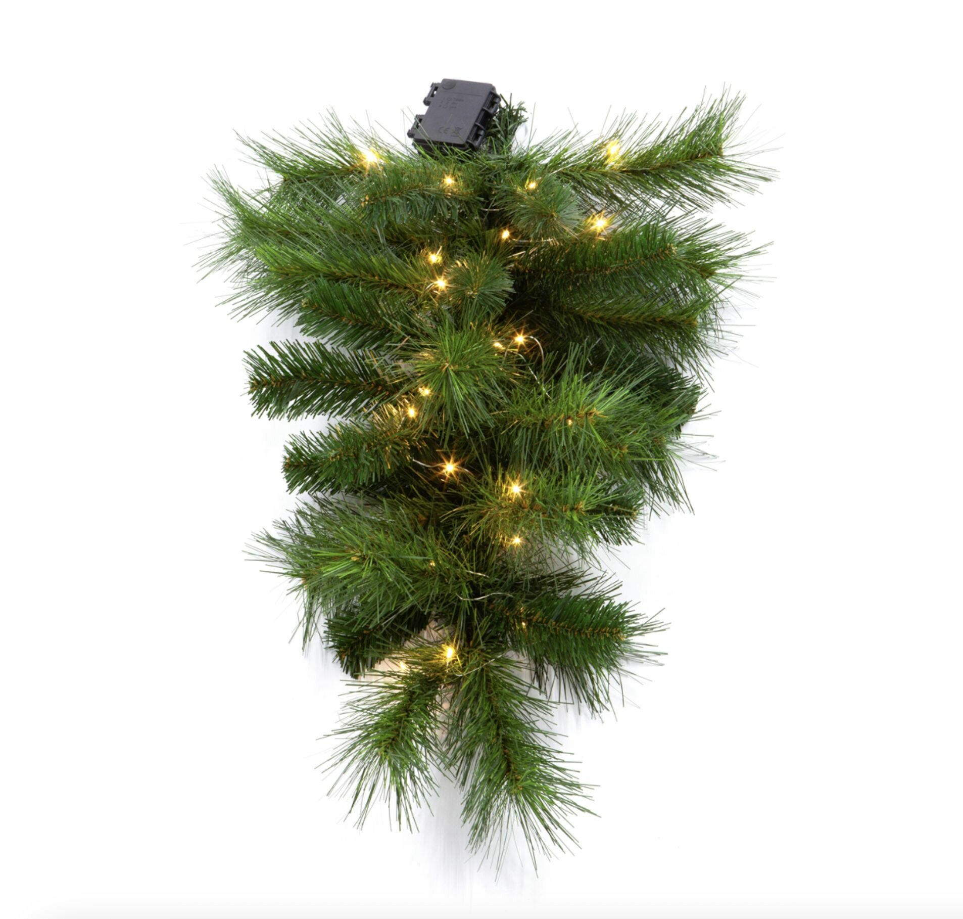 Хвойное украшение новогоднее, венок - капля ария, Crystal trees, с гирляндой, литые ветки, 60 см, хвоя ПВХ — фото 1