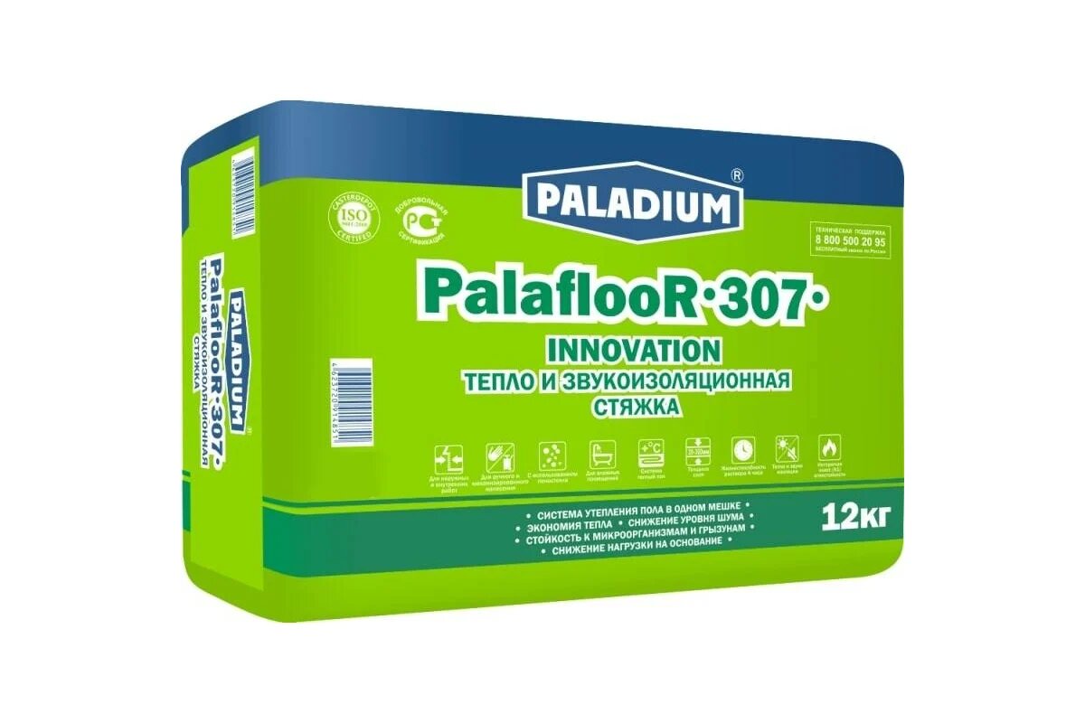Цементная стяжка с пеностеклом PALADIUM PalaflooR-307 12 кг 15290320
