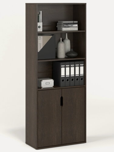 Изображение товара Стеллаж БАНГА-26 Венге, с дверками и отрытой полкой, (ВхШхГ) 177,2х69,8х32,6 см, ЛДСП