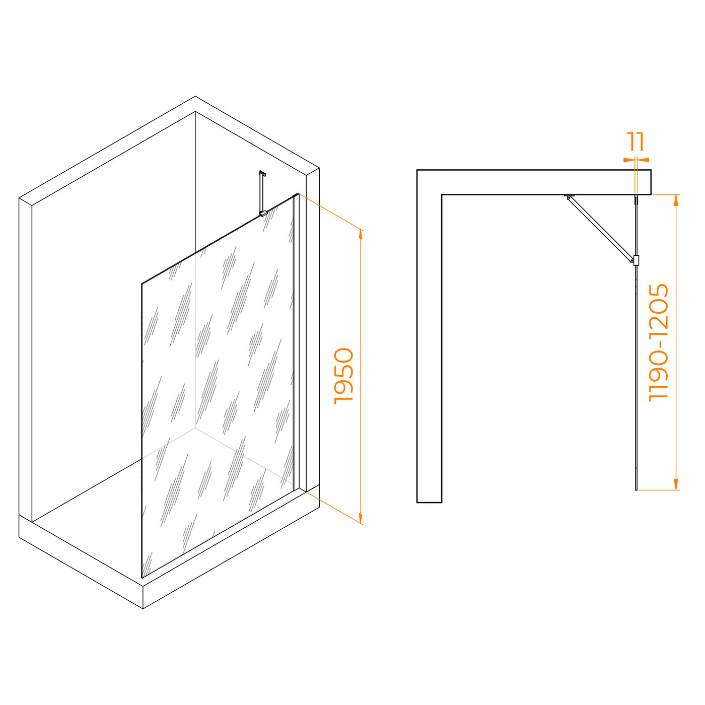 Перегородка для душа RGW WA-102Gb (Прозрачное, 1200) - фото №2