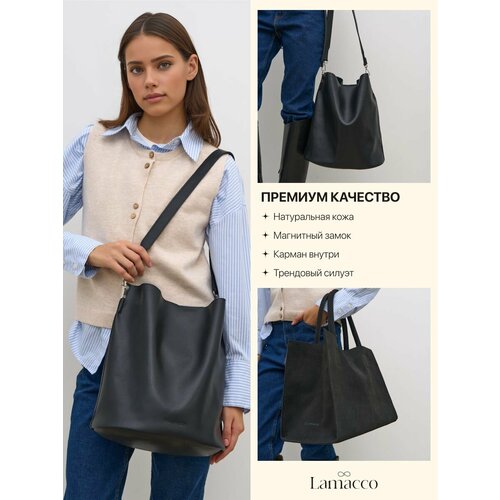 фото Сумка бочонок lamacco, фактура гладкая, чёрный
