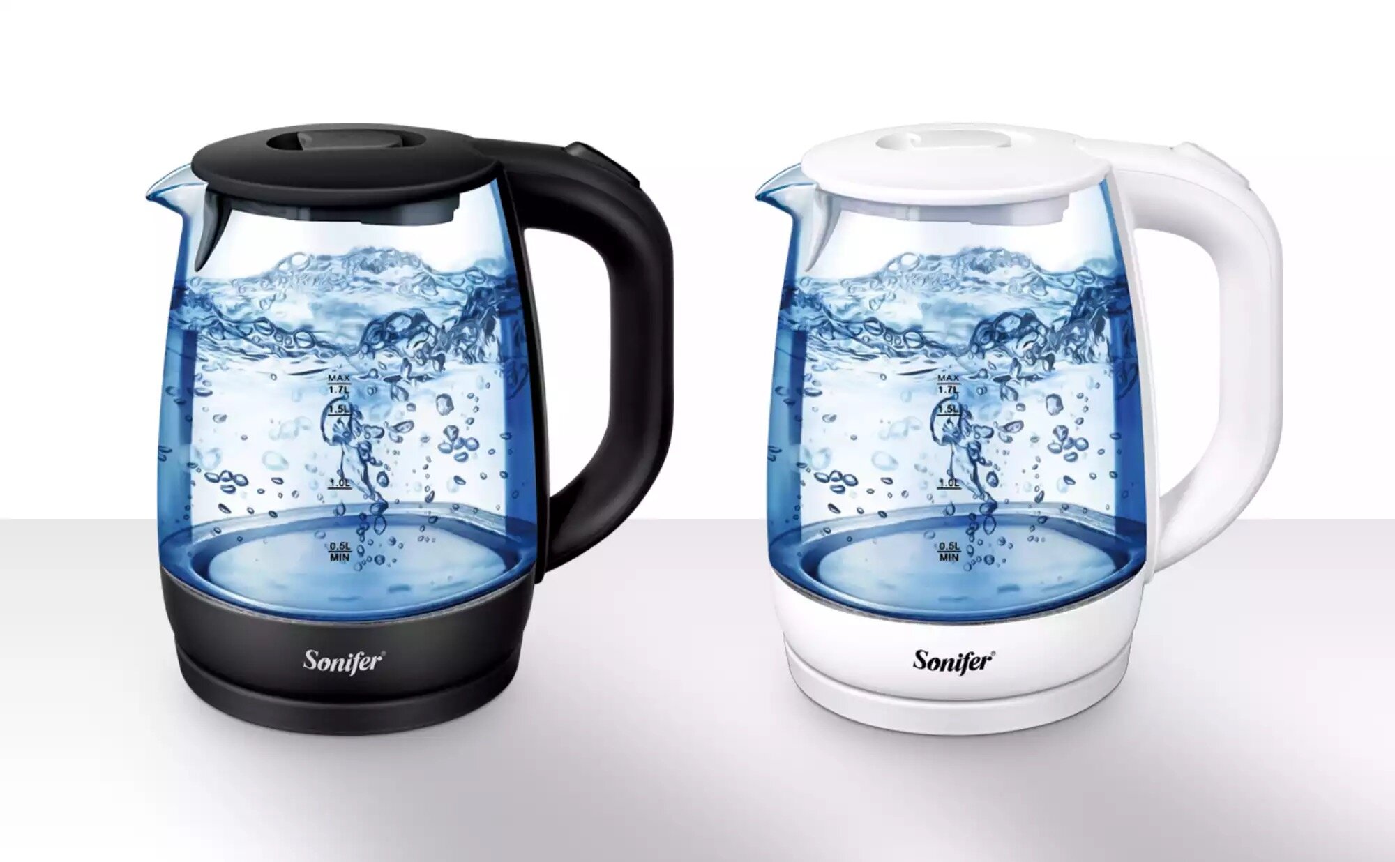 Электрический чайник Sonifer SF-2079, 2200Вт, с подсветкой, пластик/стекло, белый — фото 1