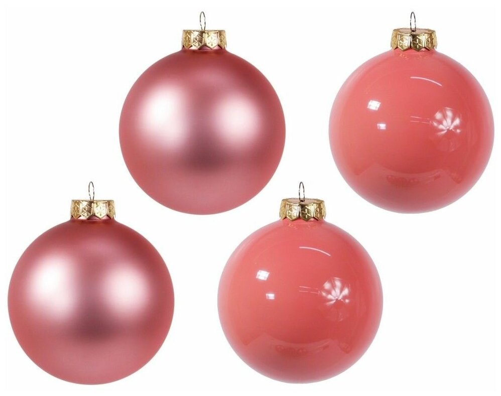 Набор стеклянных шаров матовых и глянцевых, цвет: розовая карамель, 100 мм, 4 шт, Kaemingk 141621