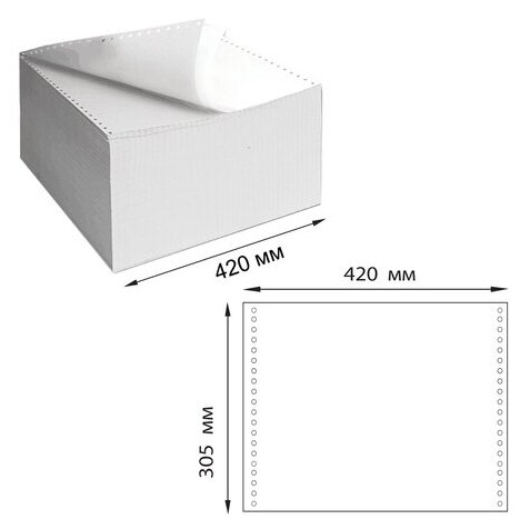 Бумага самокопирующая с перфорацией белая, 420х305 мм (12), 2-х слойная, 900 комплектов, белизна 90%, DRESCHER, 110758