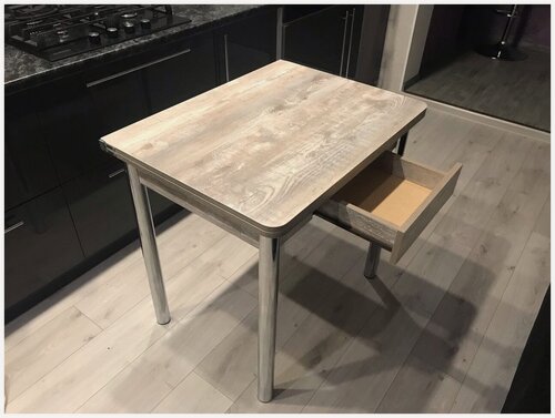 Изображение товара Стол обеденный с ящиком раздвижной 80 см на 60(120) см бетон темный