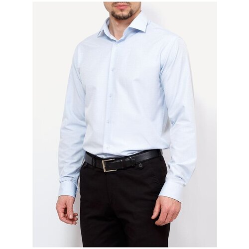 фото Рубашка мужская длинный рукав greg 213/139/1096/z, полуприталенный силуэт / regular fit, цвет голубой, рост 174-184, размер ворота 40