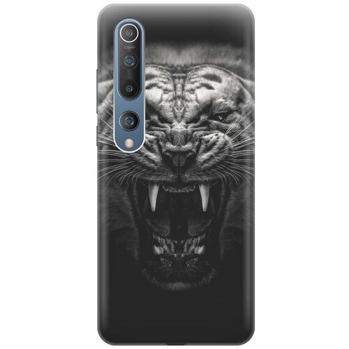 фото Ультратонкий силиконовый чехол-накладка для xiaomi mi 10 с принтом "оскал тигра" gosso
