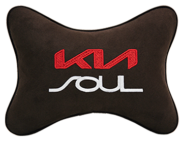 Автомобильная подушка на подголовник алькантара Coffee с логотипом автомобиля KIA Soul