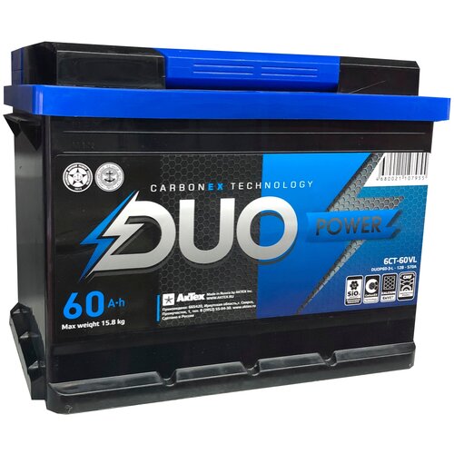 Аккумулятор автомобильный DUO Power 60 А.ч. 570А (обратная полярность)