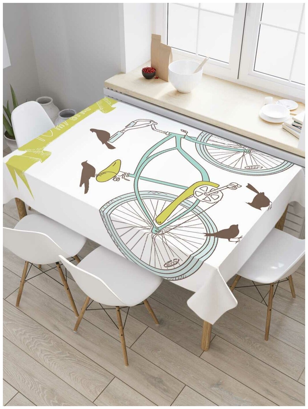 Скатерть прямоугольная JoyArty на кухонный стол "Велосипедная любовь" из оксфорда, 120x145 см