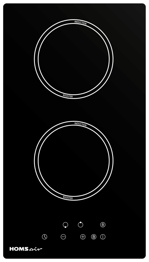 Индукционная домино HOMSair/ домино,индукционная, 29х52х6 см, стеклокерамика, черная - фотография № 1