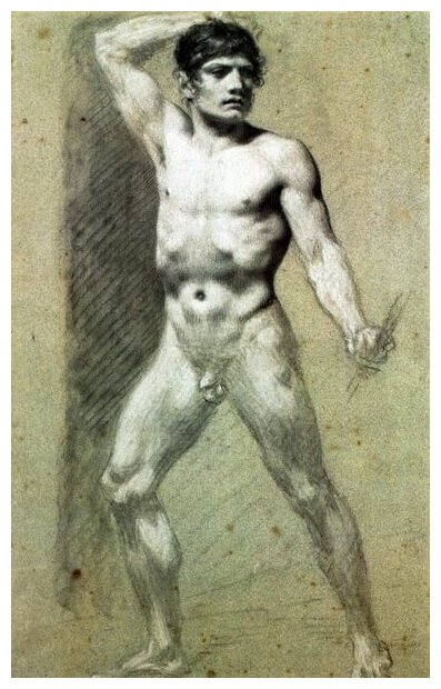 Репродукция на холсте Академия усаженного голого человека (Academie d'homme nu assis) №7 Прюдон Пьер Поль 30см. x 48см.