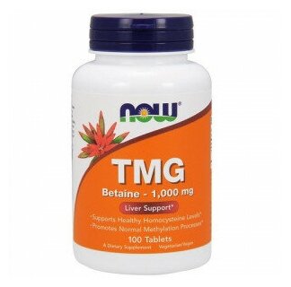 Таблетки NOW TMG, 180 г, 1000 мг, 100 шт.