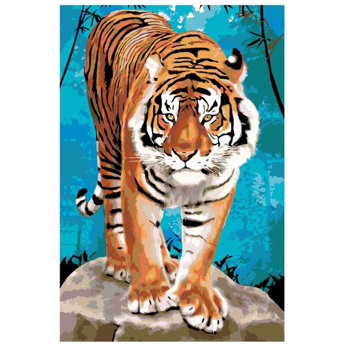 Картина по номерам, Живопись по номерам, 100 x 150, A393, тигр, животное, дикий, тропики, лес, спокойствие, камень, рыжий