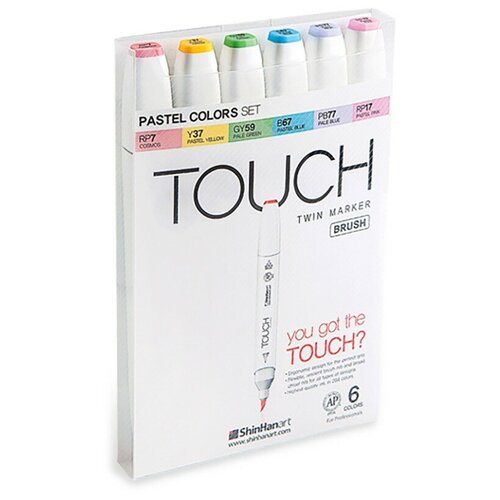 фото Художественный маркер touch набор маркеров спирт. двухсторонних "пастельные" touch brush shinhan art, 6цв.