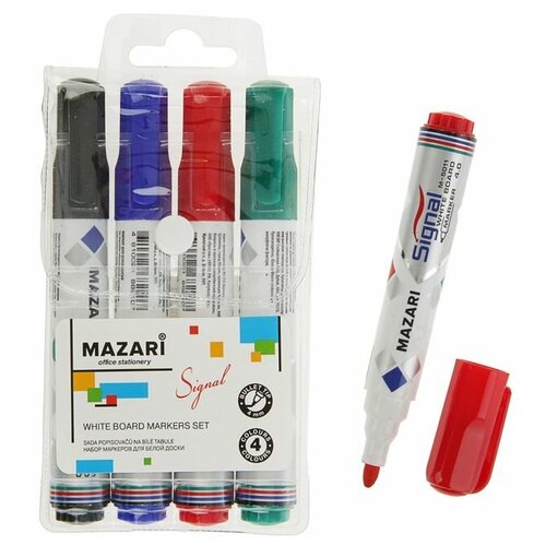 набор для творчества пластилиновое мыло mazari 4 цвета 60 гр стек картонная коробка MAZARi Набор маркеров для доски Mazari Signal, 4 цвета, 4.0 мм