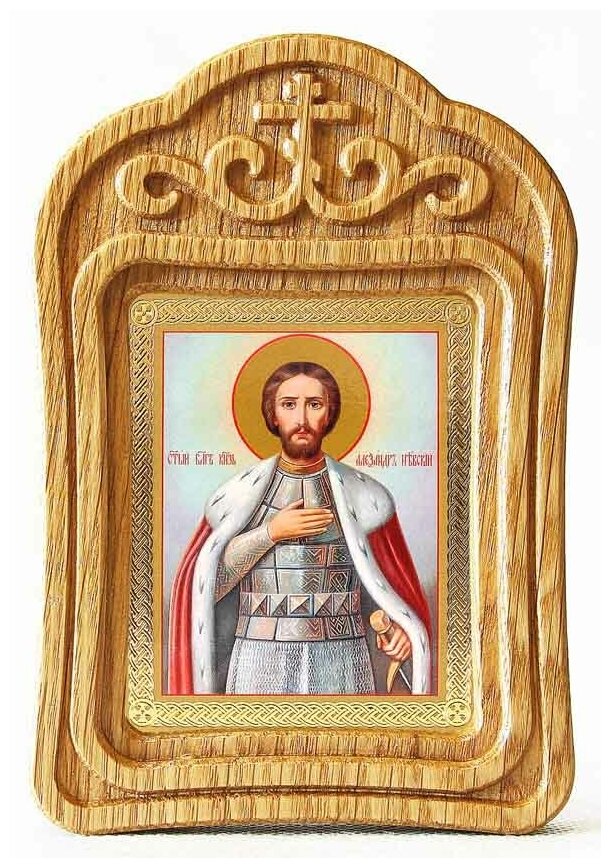 Благоверный князь Александр Невский (лик № 040), икона в резной деревянной рамке