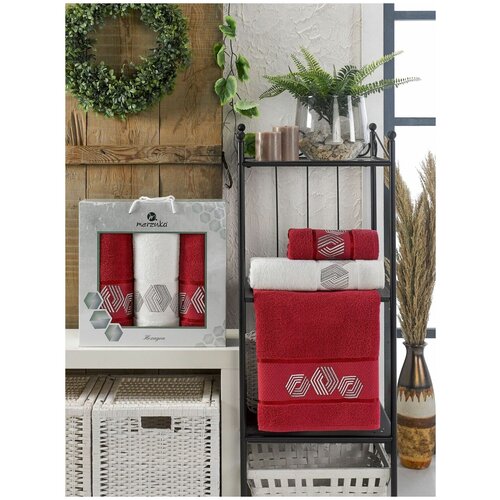 фото Oran merzuka полотенце hexagon цвет: бордовый (50х90 см - 2 шт,70х140 см) br41176