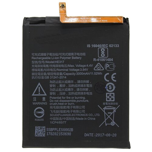 аккумуляторная батарея he316 для nokia 6 ta 1021 ta 1033 ta 1000 3 82v 3000mah 11 55wh Аккумуляторная батарея для Nokia 6 (TA-1003) (HE317)