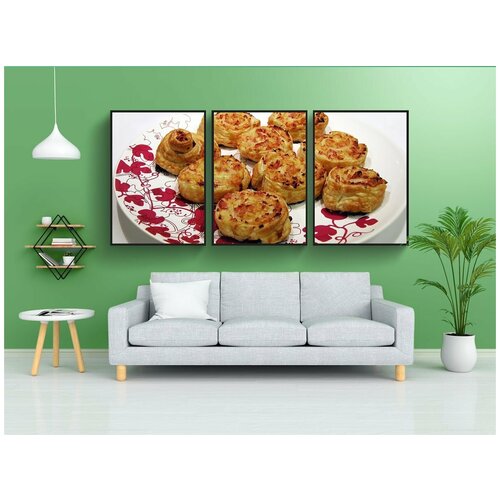 фото Набор модулных постеров для интерьера "слоеное тесто, перекус, закуски из слоеного теста" 60x90 см. в тубусе, без рамки lotsprints