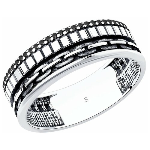 кольцо с 34 фианитами из чернёного серебра Печатка SOKOLOV, серебро, 925 проба, чернение, фианит, размер 22.5