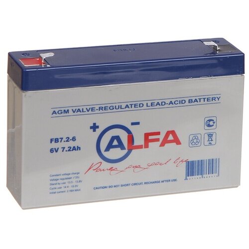 Свинцово-кислотный аккумулятор ALPHA BATTERY FB 7.2-6 (6 В, 7.2 Ач) свинцово кислотный аккумулятор alpha battery fb 7 2 6 6 в 7 2 ач 2 штуки