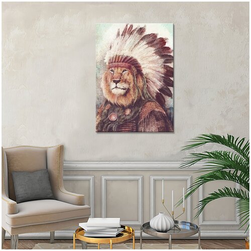 Интерьерная картина на холсте/ картина на стену/ в гостиную/ спальню - лев индеец 40х60