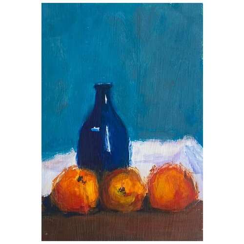 Синяя бутылка с персиками современный художник С. Петербург