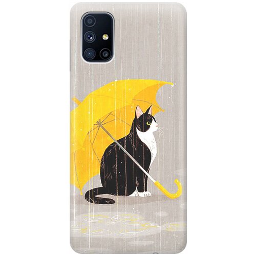 ультратонкий силиконовый чехол накладка для samsung galaxy a02s с принтом кот с желтым зонтом Ультратонкий силиконовый чехол-накладка для Samsung Galaxy M51 с принтом Кот с желтым зонтом