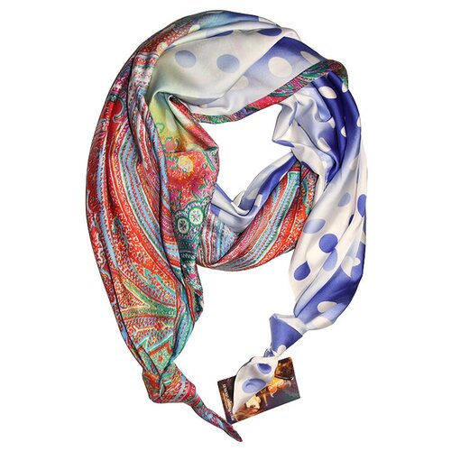 фото Шарф женский весенний, вискоза, шёлк, разноцветный, двойной шарф-долька оланж ассорти серия апрель с узелками
