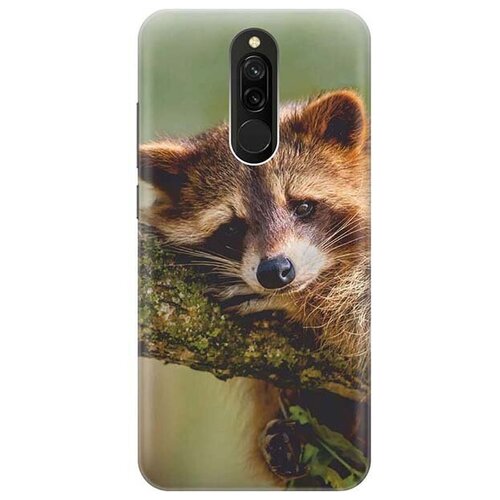 фото Ультратонкий силиконовый чехол-накладка для xiaomi redmi 8 с принтом "задумчивый енот" gosso