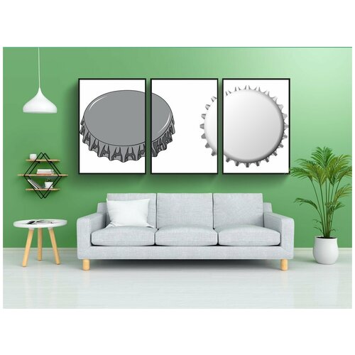 фото Модульный постер "пробки для бутылок, металл, шапки" 180x90 см. из 3х частей в тубусе, без рамки lotsprints