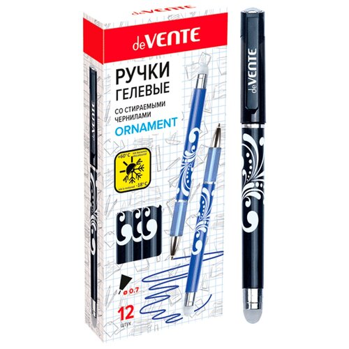 Ручка гелевая пиши-стирай deVente Орнамент 0.7мм, черная 12 шт