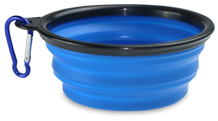 фото Миска дорожная 350мл. для собак и кошек, с карабином, синяя.