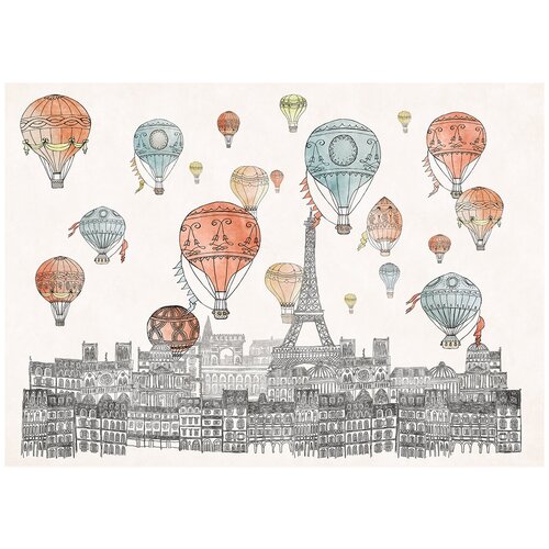 Воздушные шары над Парижем - Виниловые фотообои, (211х150 см)