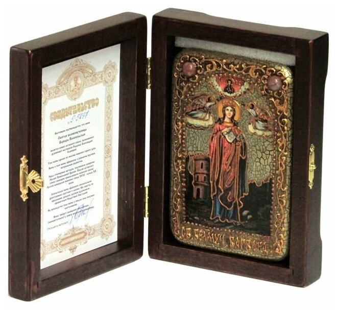Настольная икона Святая великомученица Варвара Илиопольская на мореном дубе 10*15см 999-RTI-077m