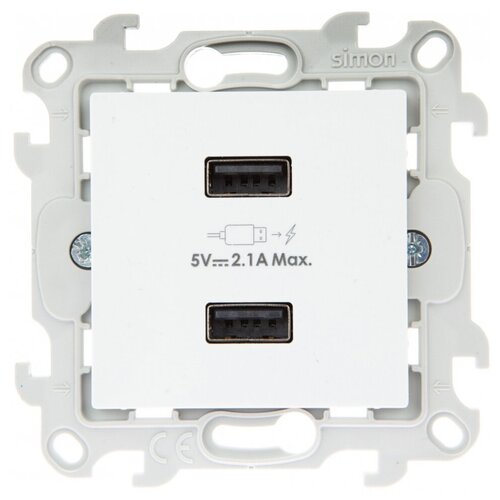 Зарядное устройство Simon розетка 2хUSB, бел 2411096-030 16102568 розетка usb systeme electric atlas design atn000139 скрытая установка белая два модуля usb типы a и c