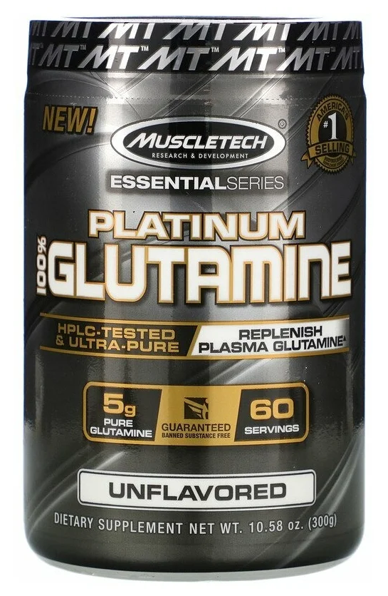 L-глютамин Muscletech Platinum 100% Micronized Glutamine, 300г (Без вкуса) / Аминокислота, 60 порций / Спортивное питание для спортсменов, мужчин и женщин